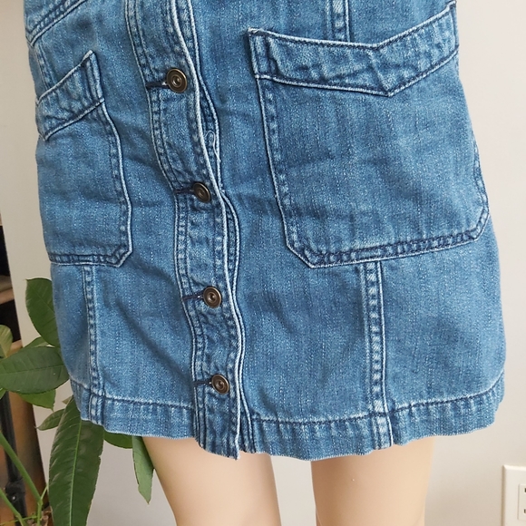 FREE PEOPLE blue denim jean skirt mini button down front - Picture 3 of 13